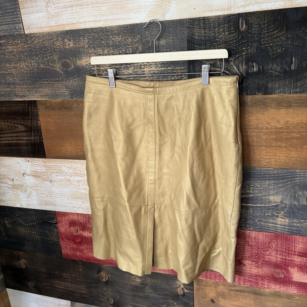 Plein Sud Leather Mini Skirt France Vintage Size 42 Beige 10US - Picture 2 of 8